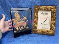 Asian cork art in case & elephant 4x6 picture
