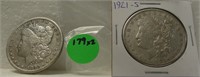 1880-S, 1921-S MORGAN SILVER DOLLARS - 2 X BID