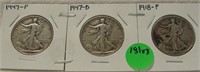 1918, 47, 47-D WALKING LIBERTY HALVES - 3 X BID