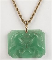 Asian 14K Yellow Gold And Jade Pendant Necklace