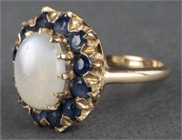 Antique 10K Yellow Gold Moonstone & Sapphire Ring