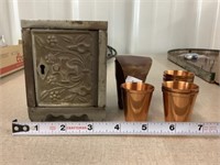 Copper Shot Glasses With Leather Case, Key Lock