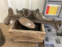 Shoe Lathe And Food Grinder, Wooden Crate