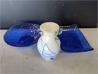 Vintage Cobalt Glass Dishes & Vase