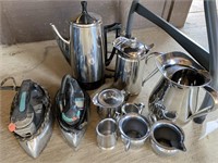2 - Irons, Coffee Pot, Serving Set