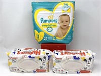 Pampers size 3 swaddlers and Huggies baby wipes