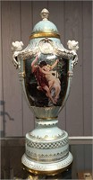 Large Porcelain Urn With Figural Handles