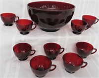 10 PC RUBY RED PUNCH BOWL & CUP SET