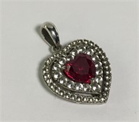 Sterling Silver Red Stone Heart Charm