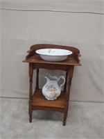 ANTIQUE WASHSTAND WITH PITCHER & BOWL: