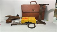 Vintage insecticide sprayer, shoe stretcher, shoe