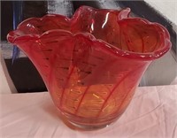375 - HANDBLOWN RED GLASS VASE 9"H