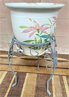 55 - FLOWER POT ON METAL STAND 23.5"H