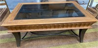 55 - METAL & WOOD COFFEE TABLE W/GLASS INSET TOP