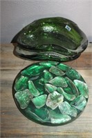 GREEN GLASS BOWLS & UNIQUE HOT PLATE