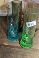 SET OF 5 COLORED SMALL HANDLED VASES