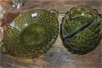 SET OF TWO GREEN COLORED SERVING BOWLS