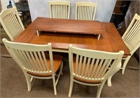 55 - KITCHEN TABLE W/LEAF & 6 CHAIRS