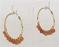 14K Yellow Gold Earrings With Orange Quartz Beads