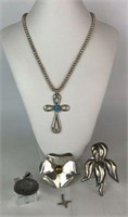Sterling Pins, Pendants & Beaded Necklace