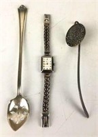 Sterling Ecclissi Watch & Teaspoon & 900 Silver