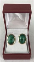14K Yellow Gold Earrings with Malachite