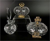 Glass Perfume Bottle & Lidded Trinket Boxes