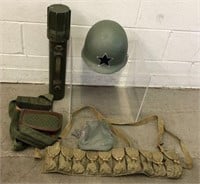 Army Helmet, Canister & Bags