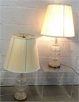 Pair of Glass & Brass Lamps with Pleated Shades