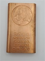 2011 One Pound Copper .999 Fine USA Bar