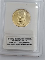 John Quincy Adams Dollar -Pure 24KT Gold Enriched