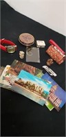 Group of misc items such as a trinket box, watch,