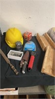 Hard hat, cable, tools, filer, and more