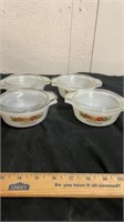 4 fire king 4” bowls with lids