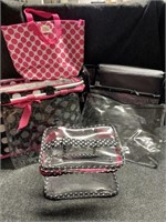 Insulated polkadotted picnic basket with various