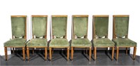Art Deco Fruitwood Upholstered Dining Chairs, 6