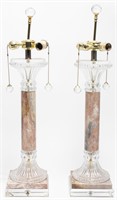 Modern Neoclassical Style Glass & Marble Lamps, Pr