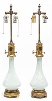 Mintons Style Glazed Ceramic Lamps, Pair