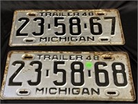 Two 1948 Michigan Trailer Plates