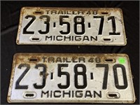 Two 1948 Michigan Trailer Plates