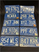 Lot of 10 Michigan License Plates, 2 Matching
