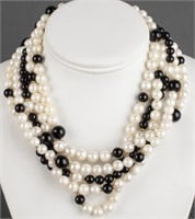 14K Clasp Multi-Strand Pearl & Onyx Necklace