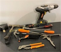Assorted Tools: Mastercraft Drill, Hammer,