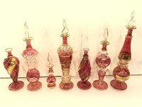 Vintage red glass perfume bottles w/stoppers,