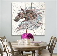 Colorful Tribal Horse Wood Effect Canvas