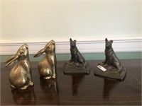 (2) Pr Animal Bookends (rabbits & wolves)