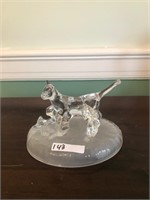 Nice Frosted Crystal Figurine of Lioness w/Cubs