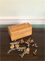 Neat Leather Box w/Contents (jewelry, etc..)