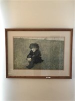 Framed & Matted Picture of Youth in Coonskin Hat