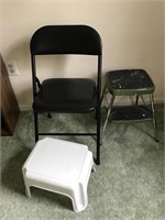 Pr Cushioned Folding Chairs & (2) Step-Stools